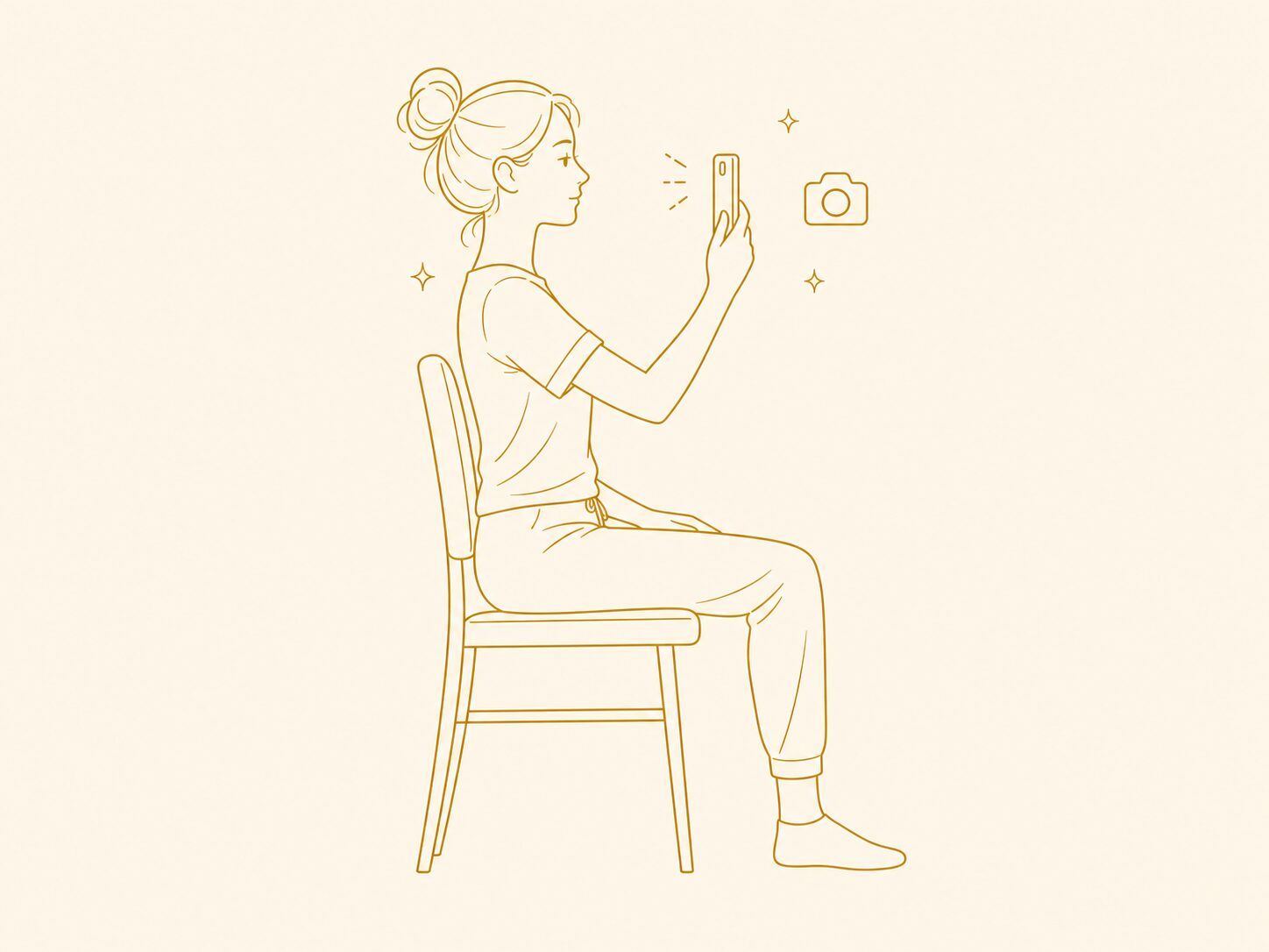 横から自分の姿勢をスマホで撮影してチェックするイラスト